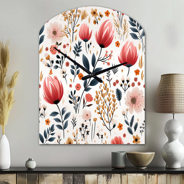 Rustic Pink Garden Charm Floral Pattern - Asymmetric Metal Wall Clock